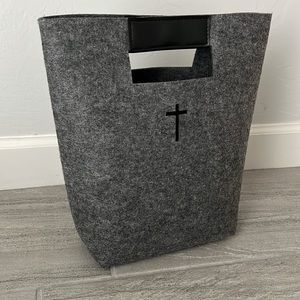 Gray Felt Bible Cross Tote Bag
